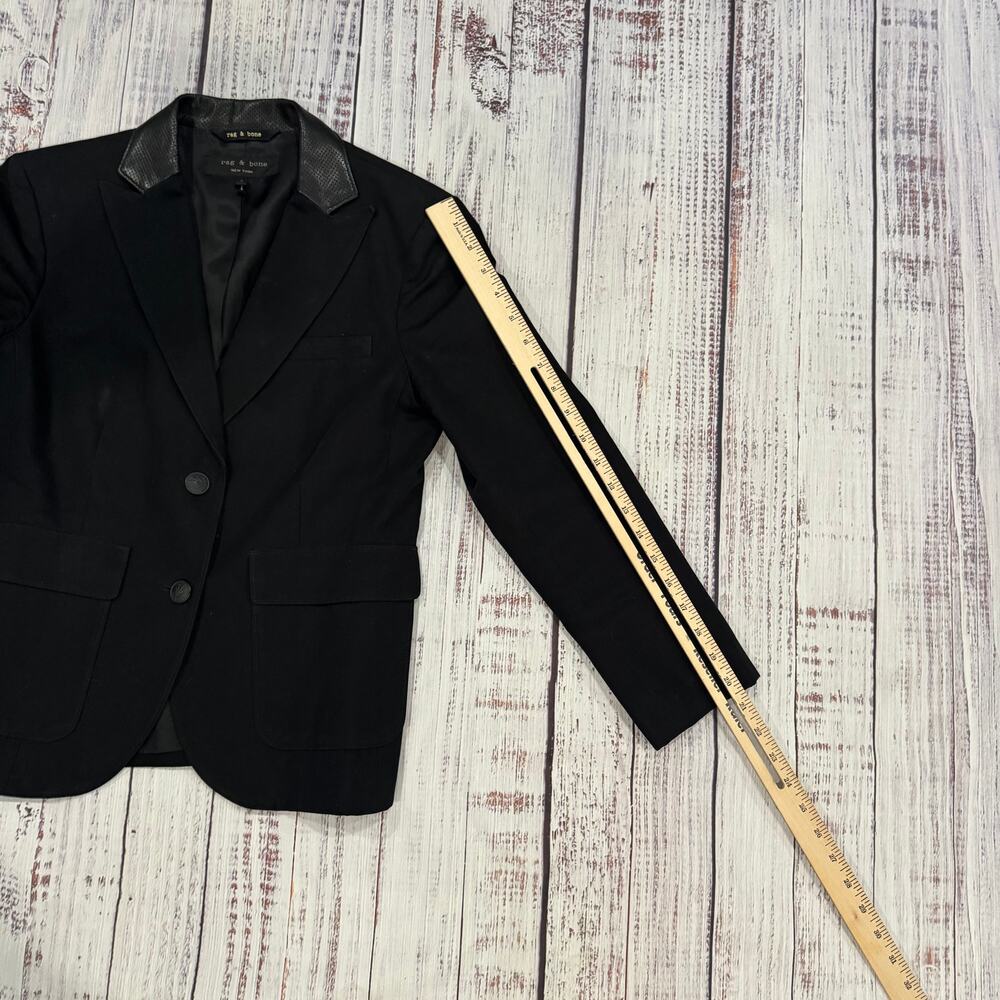Rag & Bone Black Blazer Perforated Leather Collar Women's Size 4 Made in USA - Picture 13 of 13